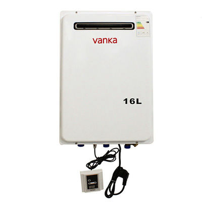 Gran calentador de agua de gas exterior de 16L Calentador de agua externo sin tanque de 220V montado en la pared