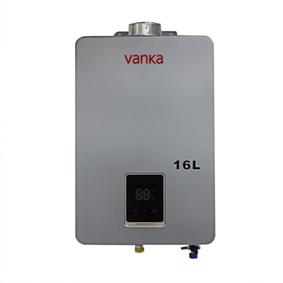 El termostato tiene una pantalla táctil, un calentador de agua de gas para interiores y una temperatura constante.
