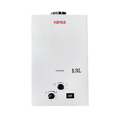 Calentador de agua de gas de combustión de 13L con pantalla negra elegante y botón para hogares modernos