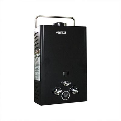 Calentador de agua portátil de GLP negro de 12L sin tanque – Agua caliente instantánea con escape de humos